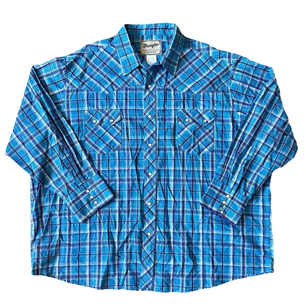 Wrangler Mens 3XL Shirt Retro Western Cowboy Pearl Snap Button Long Sleeve Plaid - Picture 2 of 6